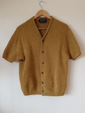 Vintage Thunderbird Columbia Knit Wool Short Sleeve Cardigan Sweater 50s 60s